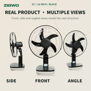 Black G7 16 inch solar rechargeable desk fan - ZIGWO