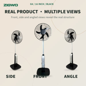 Black G8 16 inch solar rechargeable standing fan - ZIGWO
