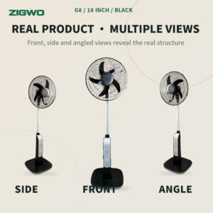 Black G8 18 inch solar rechargeable standing fan - ZIGWO