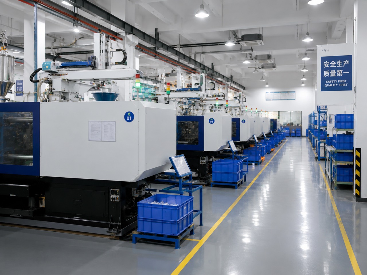 Injection molding machines in a ZIGWO production facility